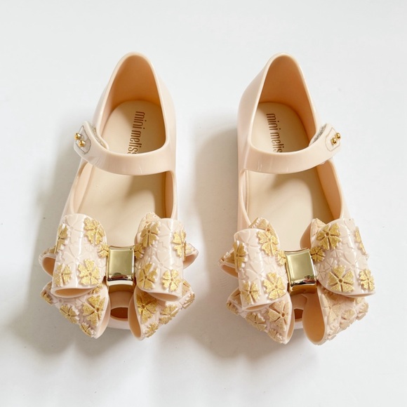 MINI MELISSA NUDE BEIGE ULTRAGIRL SWEET BB BIG GOLD FLOWER BOW JELLY SHOES - Picture 2 of 9